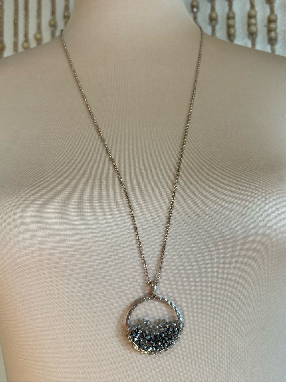 Silver-Tone Crystal Circle Pendant Necklace - Elegant Women's Jewelry